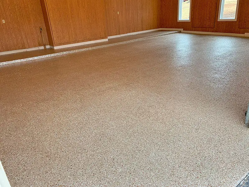 Tan flake floor in a finished room